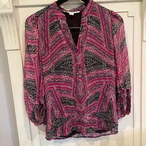 Diane Von Furstenberg syrah print pink and black silk blouse